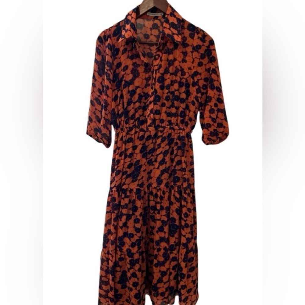 Women’s Orange & Navy Midi Dress. Size Medium